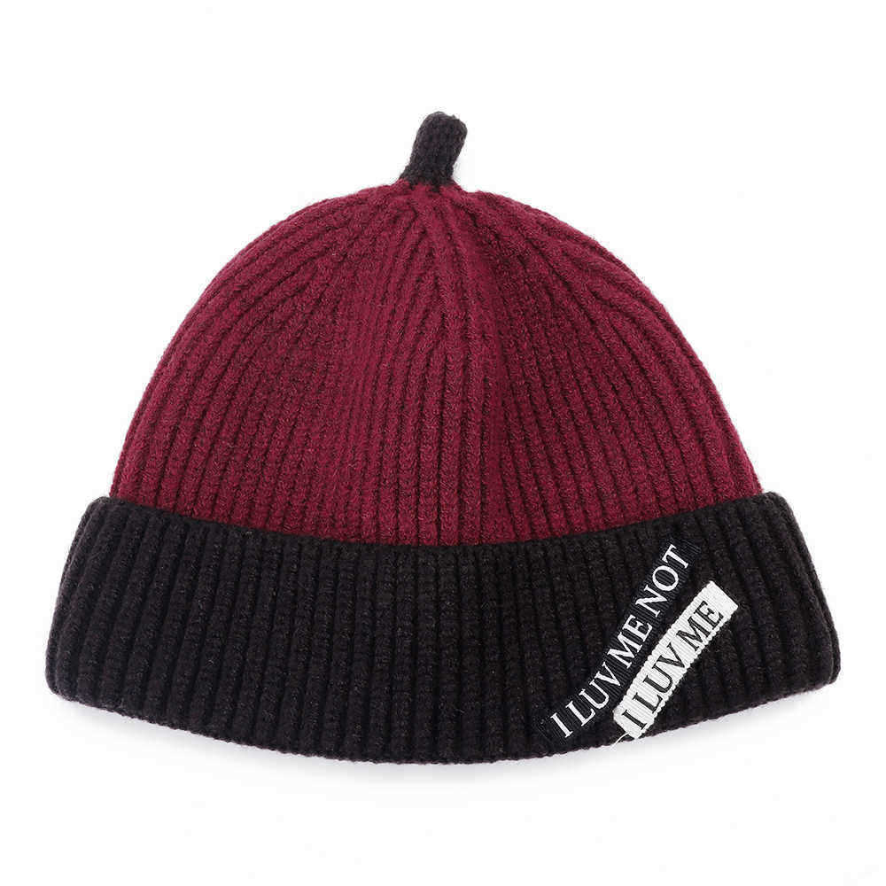 Mens-Womens-Winter-Color-Matching-Knit-Beanie-Cap-Outdoor-Foldable-Rolled-Cuff-Brimless-Skullcap-1369147