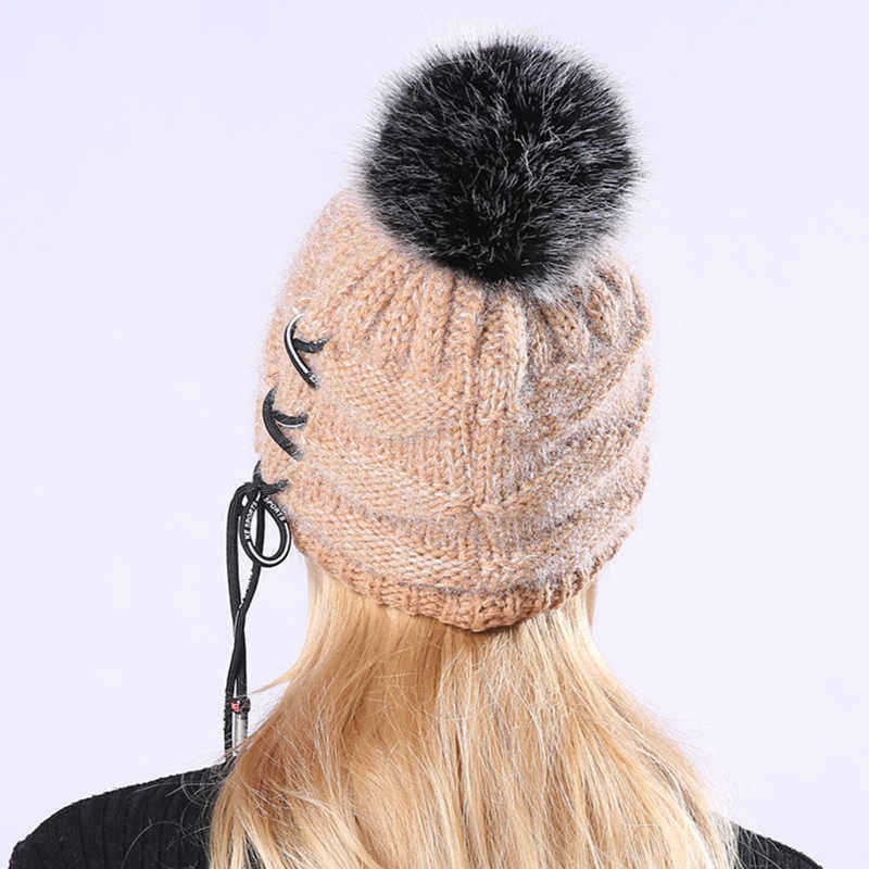 Outdoor-Women-Knitted-Plush-Knit-Beret-Hat-with-Wool-Ball-Earmuffs-Ski-Skull-Caps-1374829