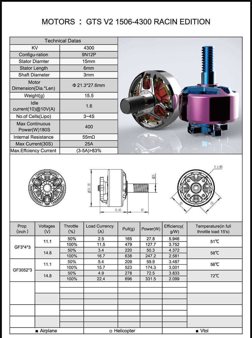 RCINPower-GTS-V2-1506-3000KV-4300KV-4-6S-Brushless-Motor-for-RC-Drone-FPV-Racing-1434810