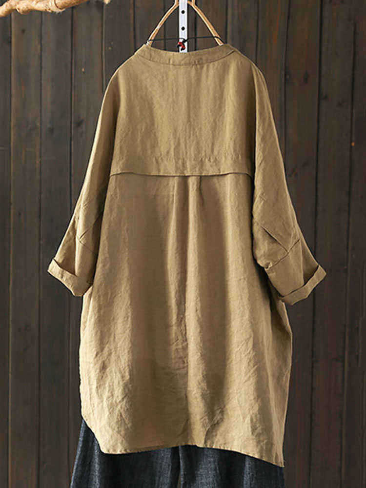 S-5XL-Women-Long-Sleeve-Button-Down-Cotton-Asymmetric-Vintage-Blouse-1376322