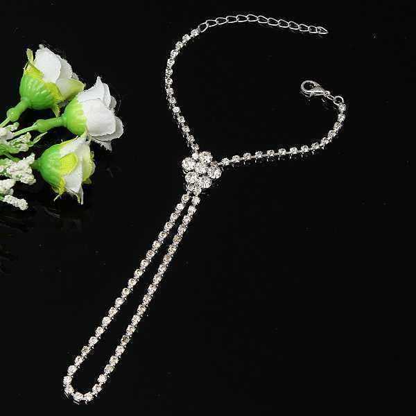 Silver-Plated-Crystal-Flower-Ring-Bracelet-Rhinestone-Metal-Chain-944228