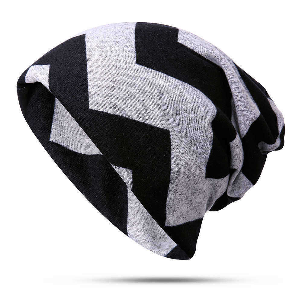 Stripe-Slouchy-Beanie-Cap-Scarf-Outdoor-Print-Double-Layers-Cotton-Turban-Hat-1399163