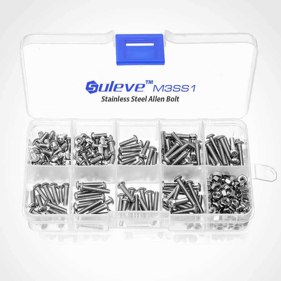 Sulevetrade-M3SS1-M3-Stainless-Hex-Socket-Button-Head-Screws-Allen-bolt-Nut-Assortment-Kit-340pcs-1109208