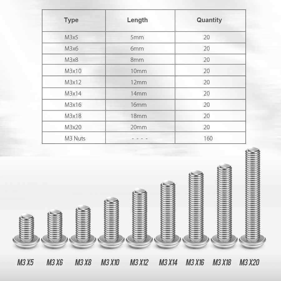 Sulevetrade-M3SS1-M3-Stainless-Hex-Socket-Button-Head-Screws-Allen-bolt-Nut-Assortment-Kit-340pcs-1109208