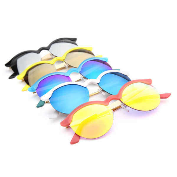 UV400-Women-Round-Sun-Glassess-Half-Frame-Alloy-Legs-Colorful-Glossy-Eyewear-Glasses-991963