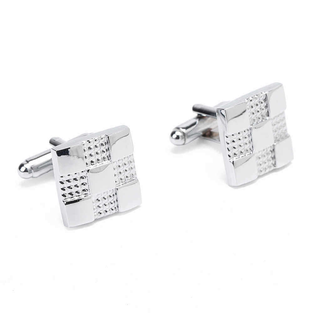 Unisex-Business-Silver-Grid-Cufflinks-Plus-Tie-Clip-Set-High-grade-Cufflinks-1385298