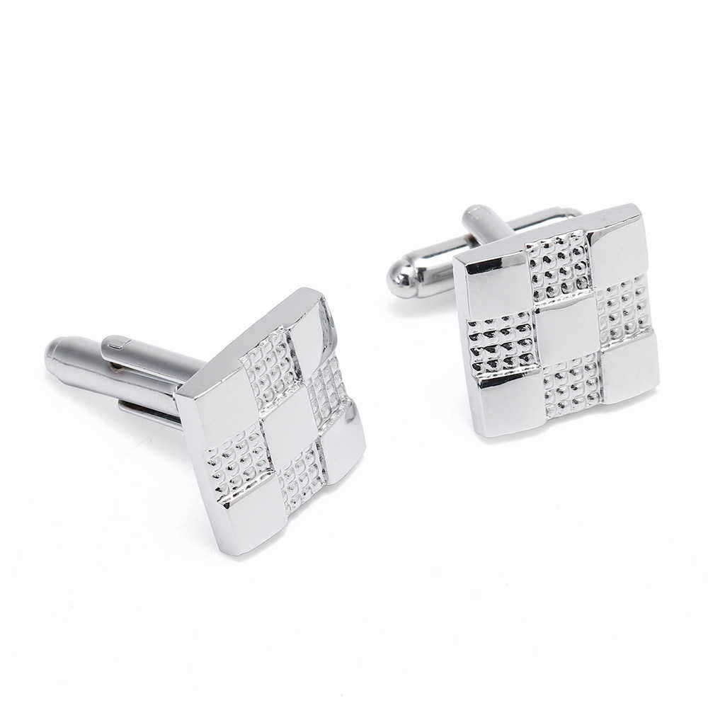 Unisex-Business-Silver-Grid-Cufflinks-Plus-Tie-Clip-Set-High-grade-Cufflinks-1385298