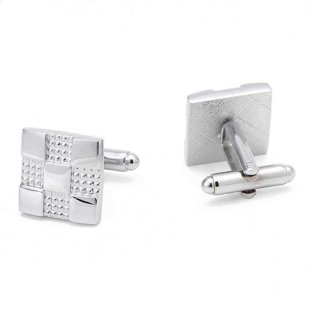 Unisex-Business-Silver-Grid-Cufflinks-Plus-Tie-Clip-Set-High-grade-Cufflinks-1385298