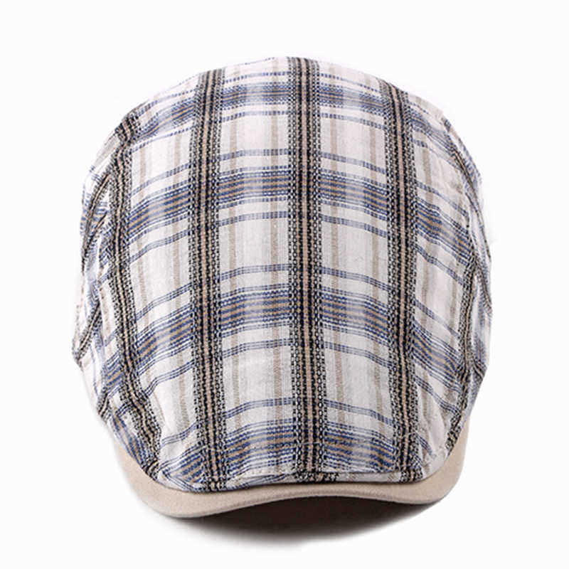 Unisex-Casual-Outdoor-Adjustable-Plaid-Pattern-Cotton-Beret-Peaked-Cap-Hat-1337025