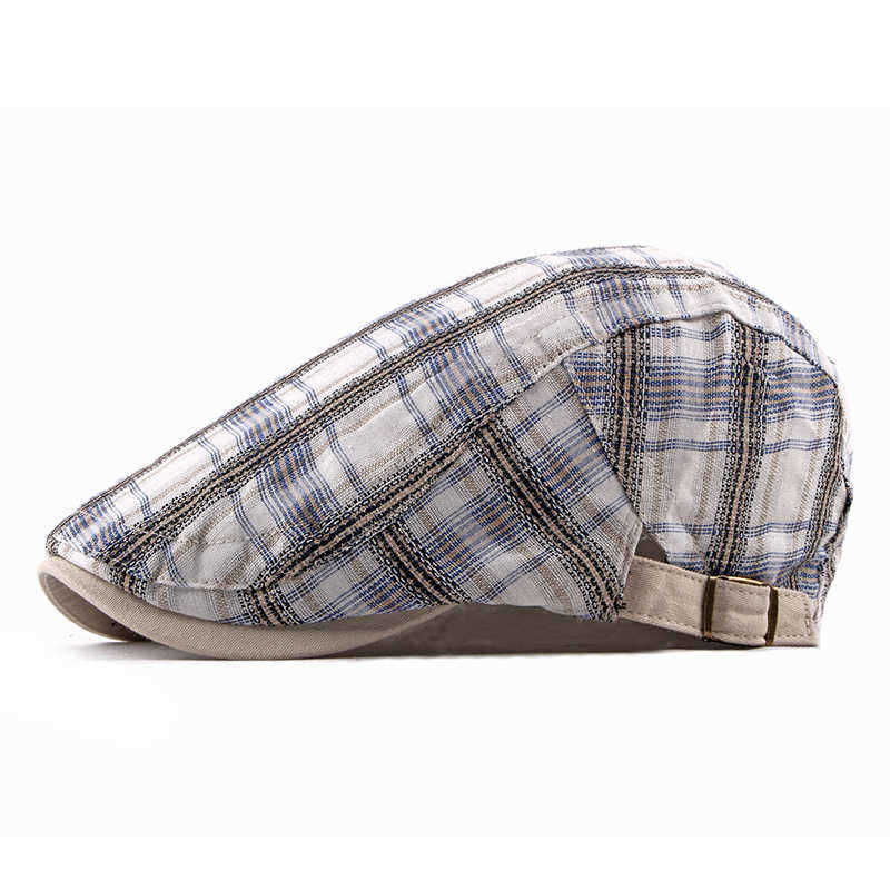 Unisex-Casual-Outdoor-Adjustable-Plaid-Pattern-Cotton-Beret-Peaked-Cap-Hat-1337025