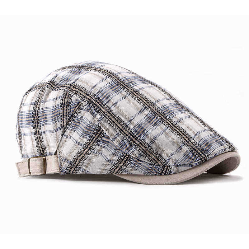 Unisex-Casual-Outdoor-Adjustable-Plaid-Pattern-Cotton-Beret-Peaked-Cap-Hat-1337025