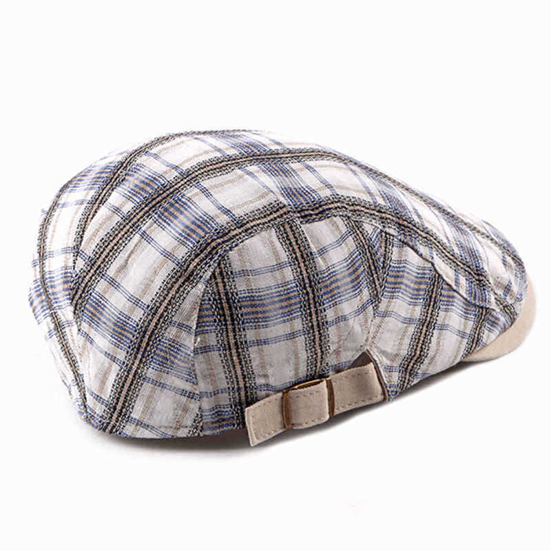 Unisex-Casual-Outdoor-Adjustable-Plaid-Pattern-Cotton-Beret-Peaked-Cap-Hat-1337025