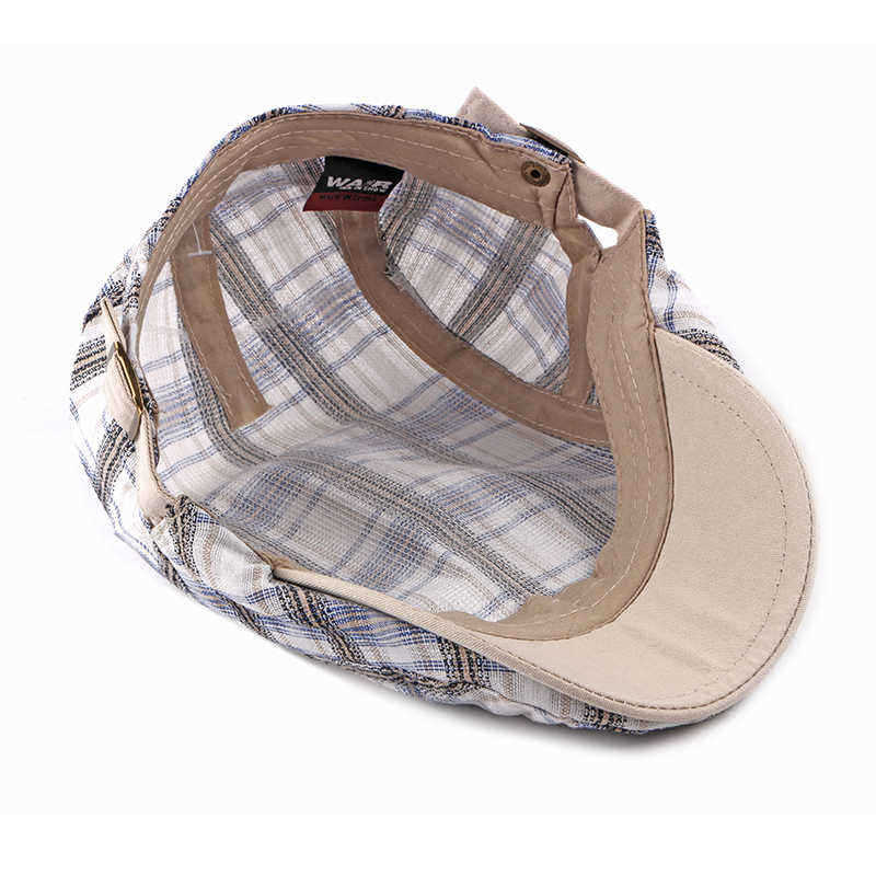 Unisex-Casual-Outdoor-Adjustable-Plaid-Pattern-Cotton-Beret-Peaked-Cap-Hat-1337025