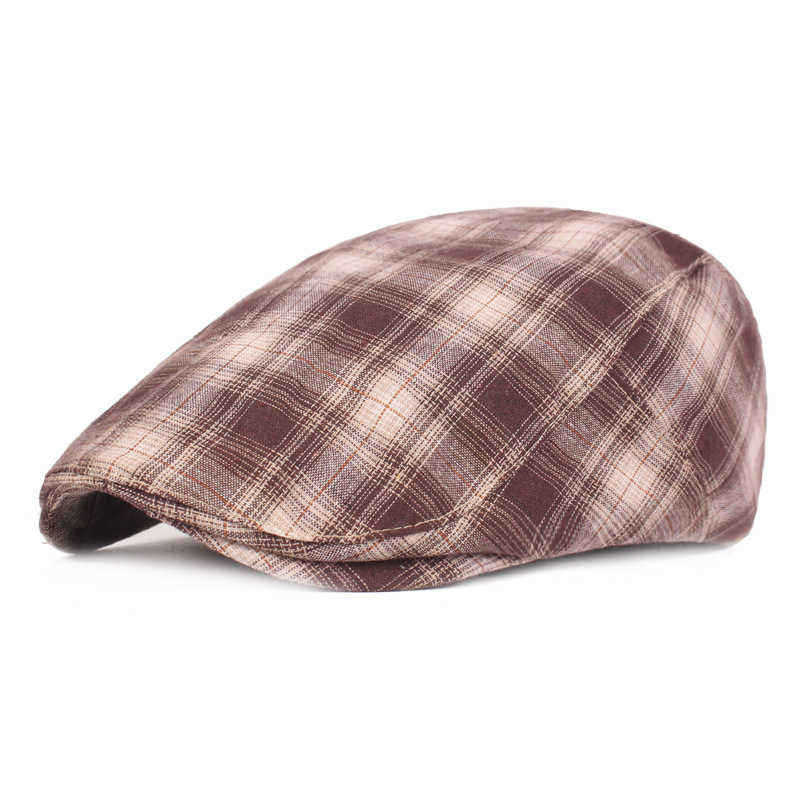 Unisex-Cotton-Beret-Caps-Forward-Caps-Outdoor-Travel-Hats-Plaid-Retro-Hat-1517965