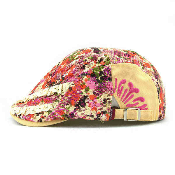 Unisex-Cotton-Flower-Printed-Washed-Beret-Hat-Buckle-Adjustable-Paper-Boy-Cabbie-Golf-Breathable-Cap-1114644