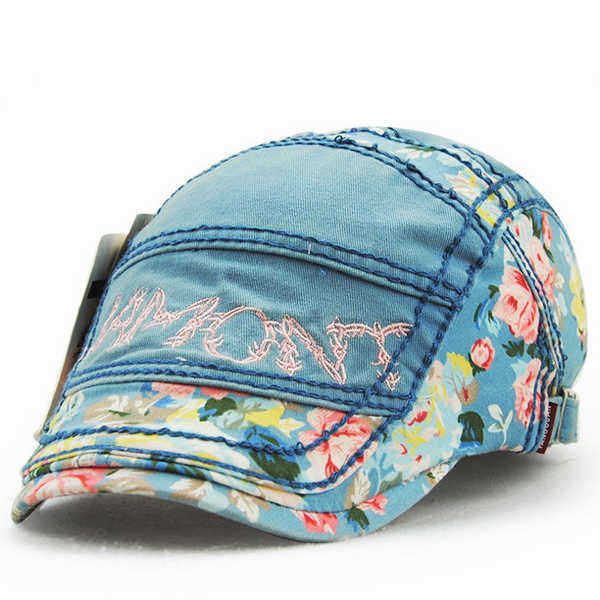 Unisex-Cotton-Flower-Printed-Washed-Beret-Hat-Buckle-Adjustable-Paper-Boy-Cabbie-Golf-Gentleman-Cap-1103621