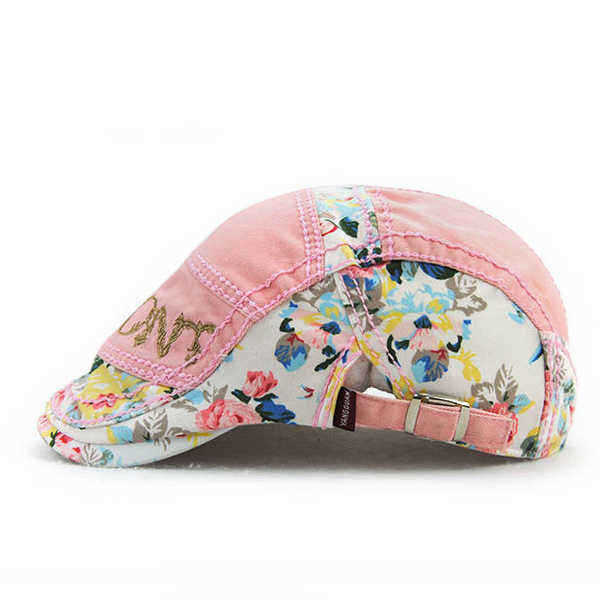 Unisex-Cotton-Flower-Printed-Washed-Beret-Hat-Buckle-Adjustable-Paper-Boy-Cabbie-Golf-Gentleman-Cap-1103621