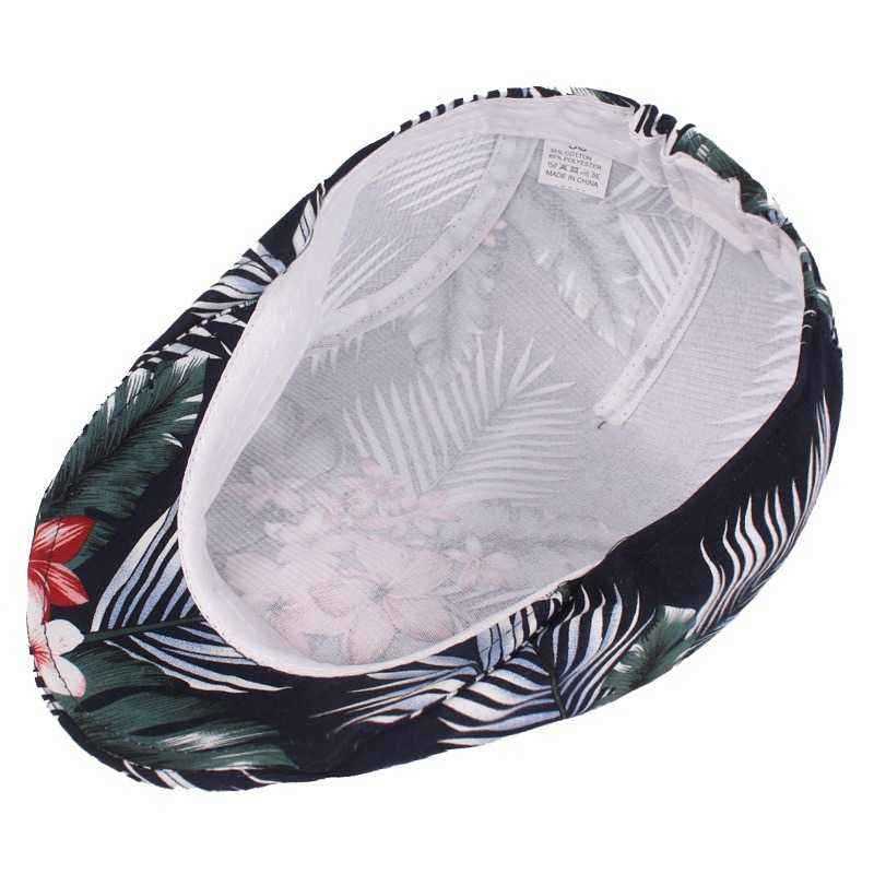 Unisex-Flower-Print-Vogue-Cotton-Beret-Caps-Outdoor-Casual-Sunshade-Peaked-Forward-Hat-1442374