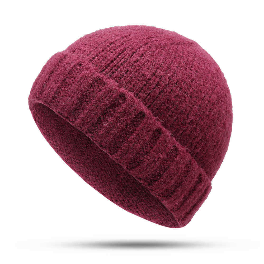 Unisex-Hand-Crochet-Thick-Warm-Knit-Plain-Brimless-Hats-Outdoor-Casual-Skullcap-1369848