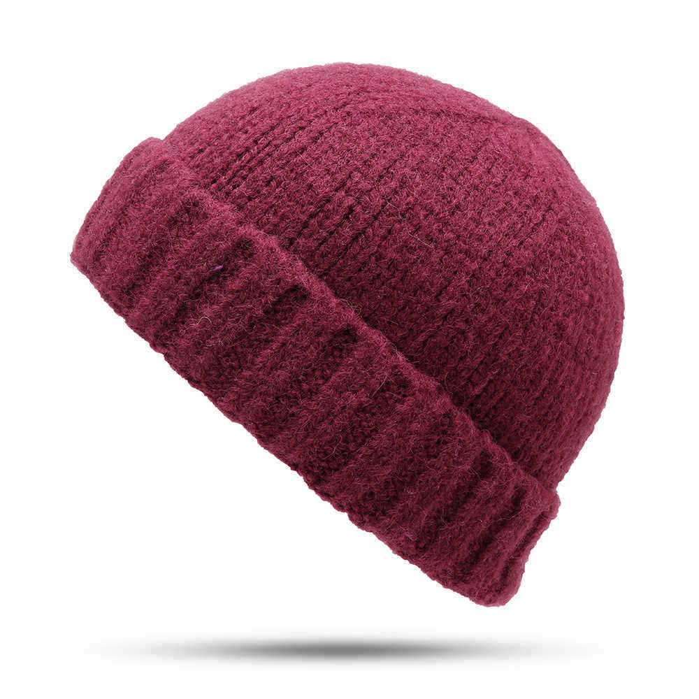 Unisex-Hand-Crochet-Thick-Warm-Knit-Plain-Brimless-Hats-Outdoor-Casual-Skullcap-1369848