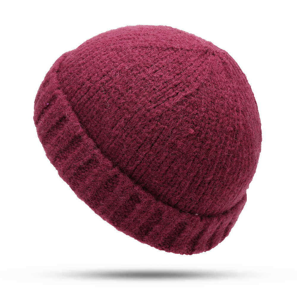 Unisex-Hand-Crochet-Thick-Warm-Knit-Plain-Brimless-Hats-Outdoor-Casual-Skullcap-1369848