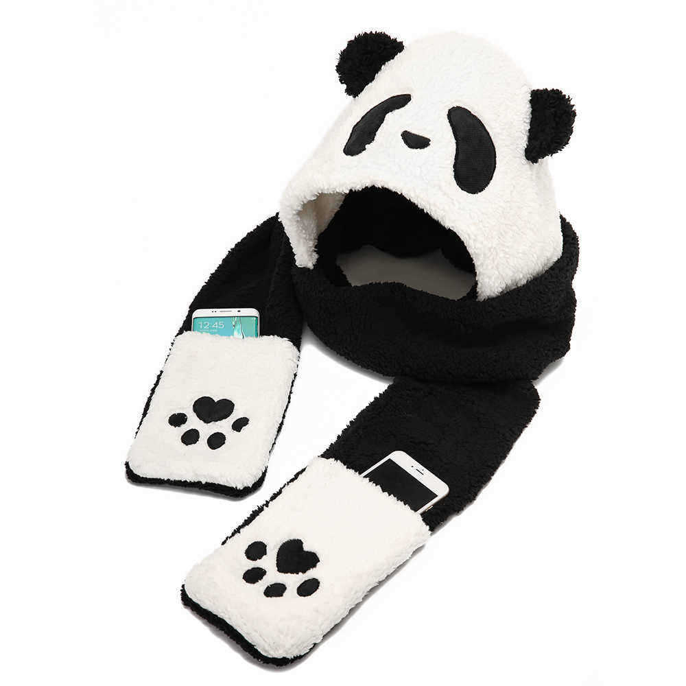 Unisex-Lamb-Plush-1-piece-Cute-Panda-Gloves-Pockets-Scarf-Hat-Warm-Thick-Multipurpose-Fashion-Hat-1384137