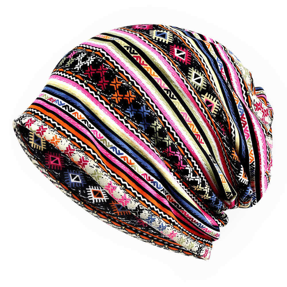 Unisex-Soft-Floral-Checkerwork-Dual-Use-Cotton-Beanie-Cap-Hat-Neck-Circle-Scarf-1366253