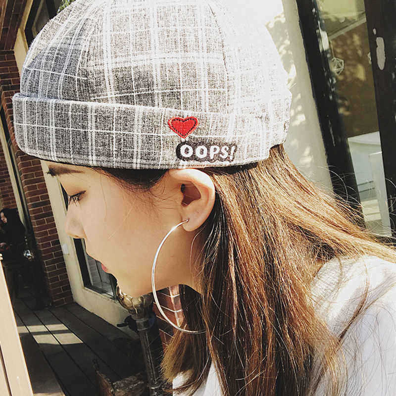 Unisex-Street-Retro-Dome-Rolled-Cuff-Plaid-Stripes-Letter-Embroidery-Skull-Cap-Sailor-Beanie-Hat-1357118