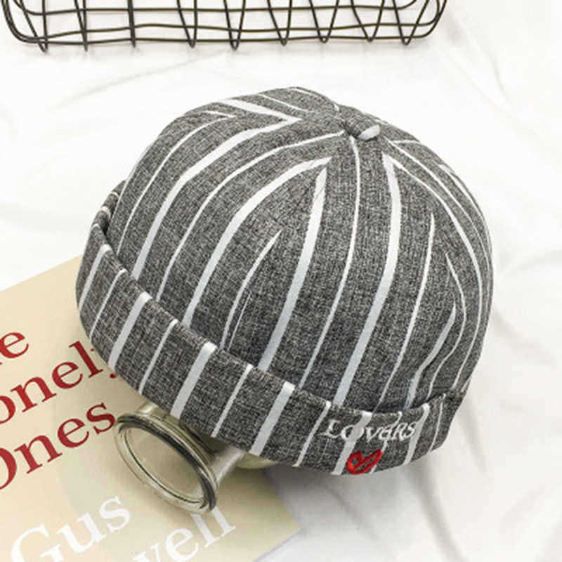 Unisex-Street-Retro-Dome-Rolled-Cuff-Plaid-Stripes-Letter-Embroidery-Skull-Cap-Sailor-Beanie-Hat-1357118