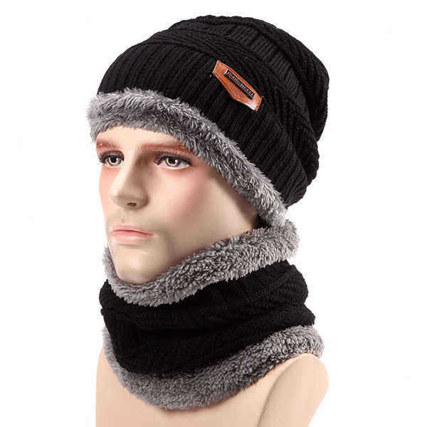 Unisex-Thick-Knitting-Skull-Ski-Cap-Soft-Lined-Slouchy-Beanies-Hat-Scarf-Set-1123677