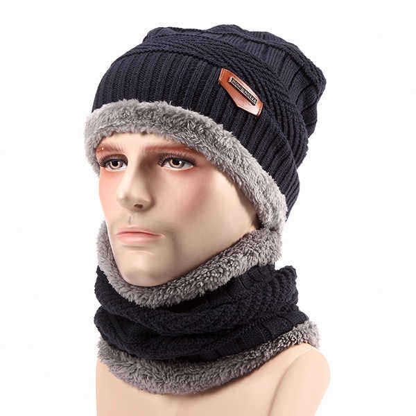 Unisex-Thick-Knitting-Skull-Ski-Cap-Soft-Lined-Slouchy-Beanies-Hat-Scarf-Set-1123677