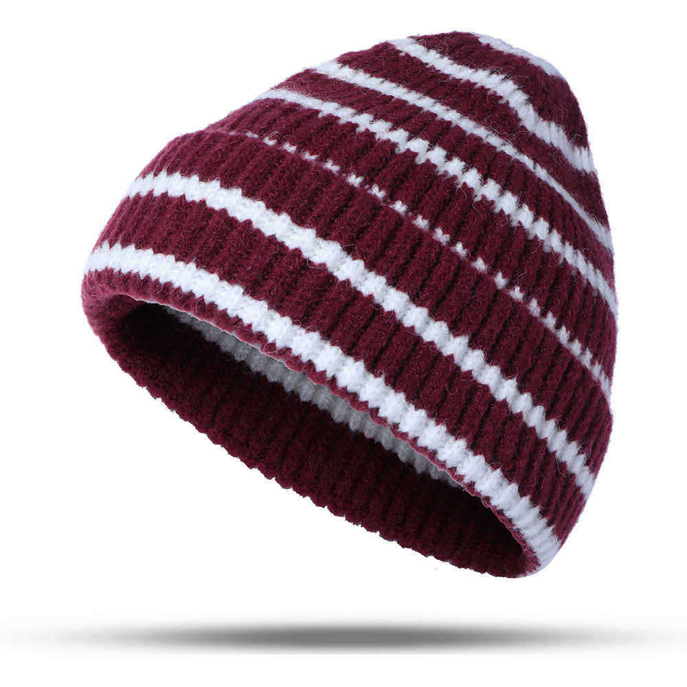 Unisex-Thickened-Stripes-Knitted-Hat-Outdoor-Fashion-Knit-Beanie-Pointed-Cap-1397550