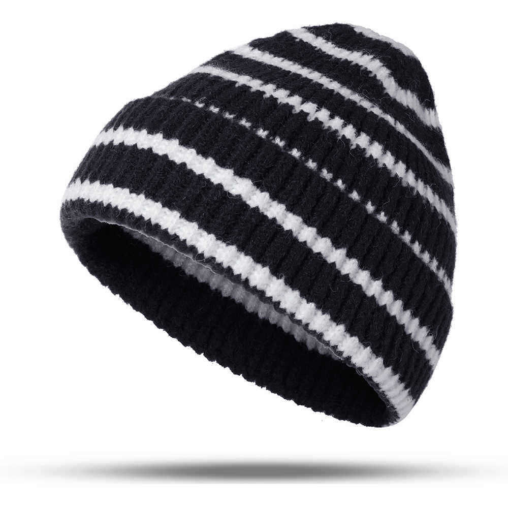 Unisex-Thickened-Stripes-Knitted-Hat-Outdoor-Fashion-Knit-Beanie-Pointed-Cap-1397550