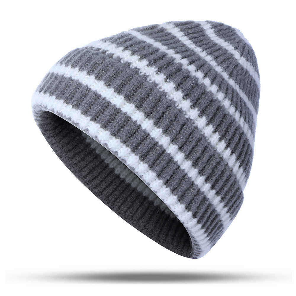 Unisex-Thickened-Stripes-Knitted-Hat-Outdoor-Fashion-Knit-Beanie-Pointed-Cap-1397550