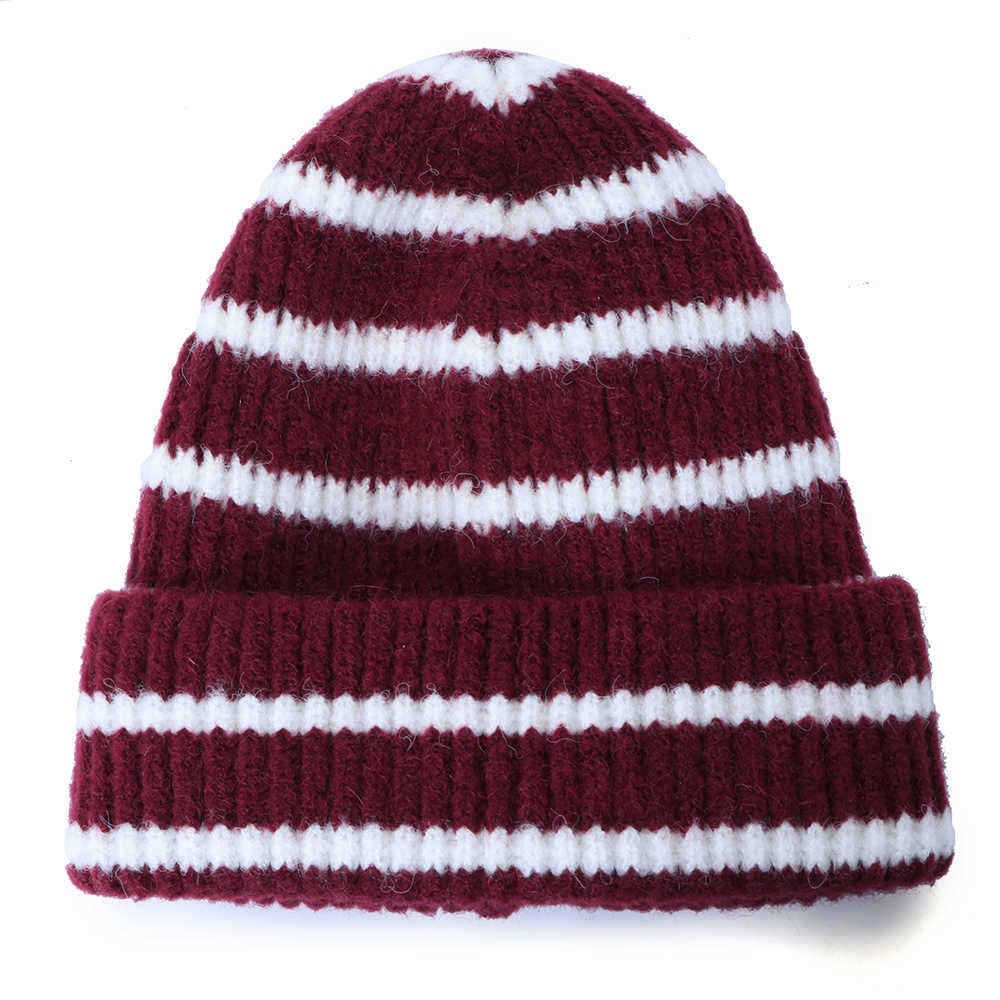 Unisex-Thickened-Stripes-Knitted-Hat-Outdoor-Fashion-Knit-Beanie-Pointed-Cap-1397550