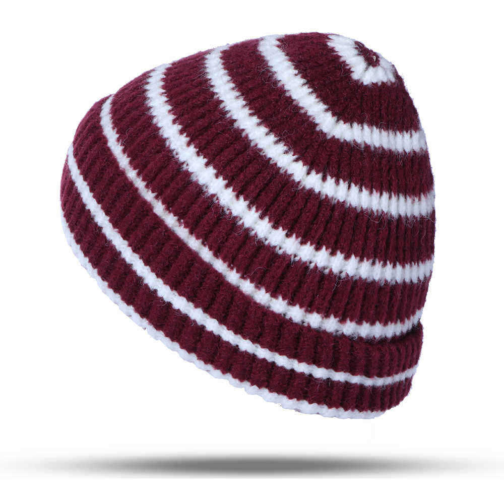 Unisex-Thickened-Stripes-Knitted-Hat-Outdoor-Fashion-Knit-Beanie-Pointed-Cap-1397550