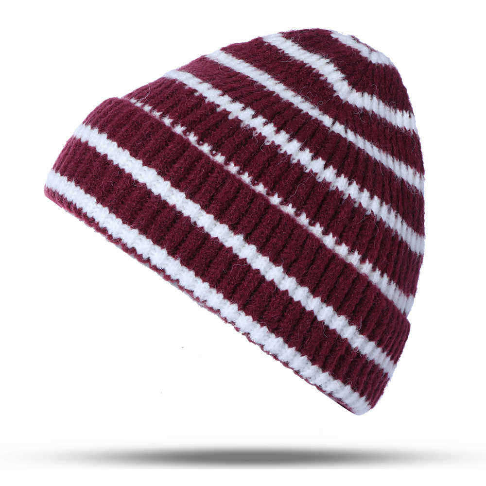 Unisex-Thickened-Stripes-Knitted-Hat-Outdoor-Fashion-Knit-Beanie-Pointed-Cap-1397550