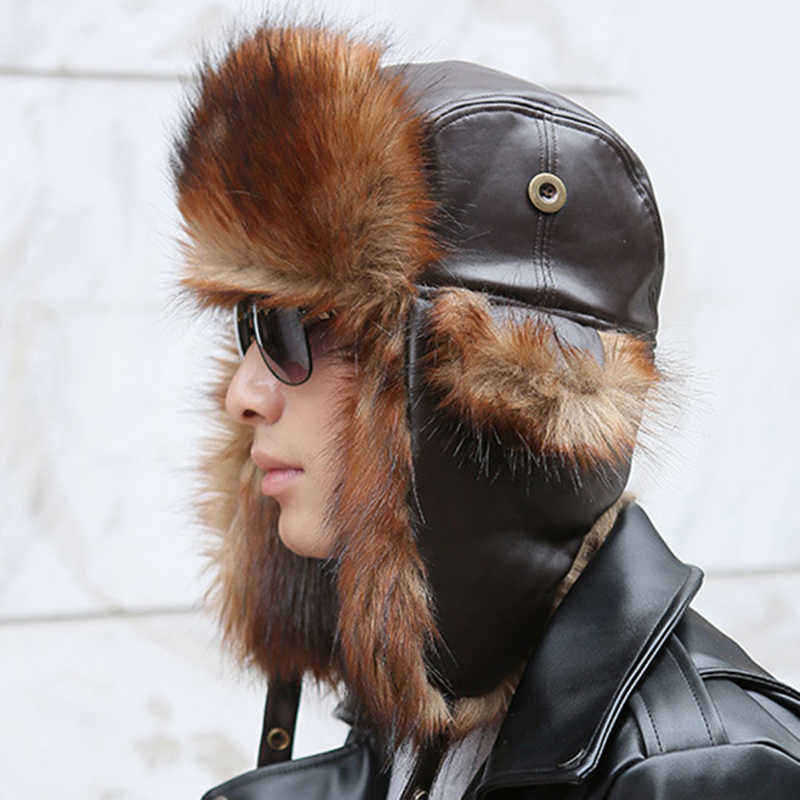 Unisex-Winter-Warm-High-End-Leather-Trapper-Hat-Animal-Hair-Earmuffs-Savage-Cap-1363315