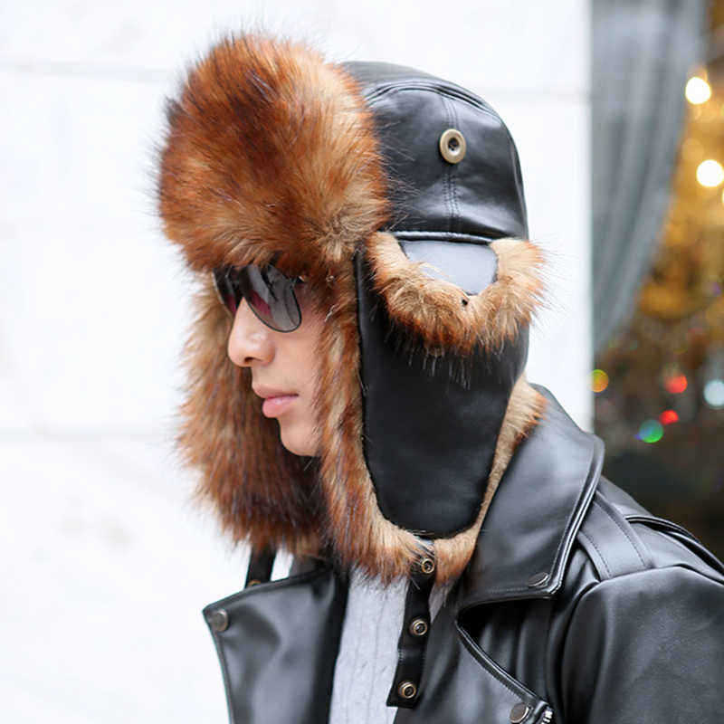 Unisex-Winter-Warm-High-End-Leather-Trapper-Hat-Animal-Hair-Earmuffs-Savage-Cap-1363315