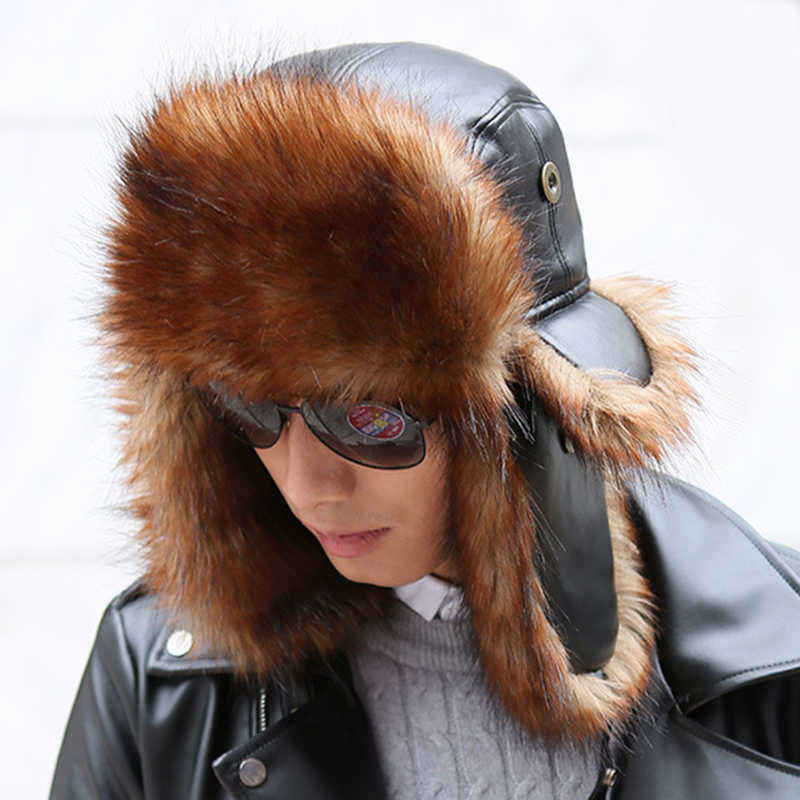 Unisex-Winter-Warm-High-End-Leather-Trapper-Hat-Animal-Hair-Earmuffs-Savage-Cap-1363315