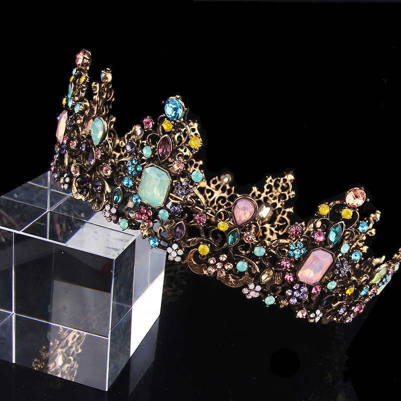 Vintage-Gold-Inlaid-Colored-Diamond-Hairband-Geometric-Metal-Rhinestone-Crown-Tiara-Party-Hair-Acces-1548962