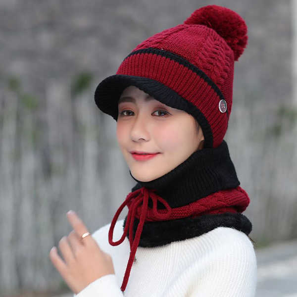 Vintage-Winter-Windproof-Plus-Velvet-Knit-Hat-Scarf-Set-Women-Thicken-Earmuffs-Ski-Beanie-Cap-1240246