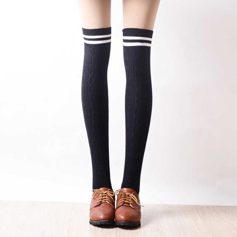 Vintage-Women-Winter-Warm-Stripes-Cotton-Silk-Socks-Extra-Long-Over-Knee-Thigh-High-Stockings-Sock-1364382