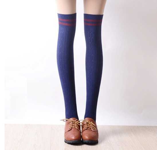 Vintage-Women-Winter-Warm-Stripes-Cotton-Silk-Socks-Extra-Long-Over-Knee-Thigh-High-Stockings-Sock-1364382