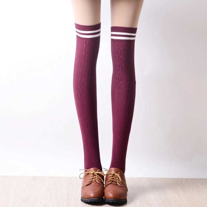 Vintage-Women-Winter-Warm-Stripes-Cotton-Silk-Socks-Extra-Long-Over-Knee-Thigh-High-Stockings-Sock-1364382