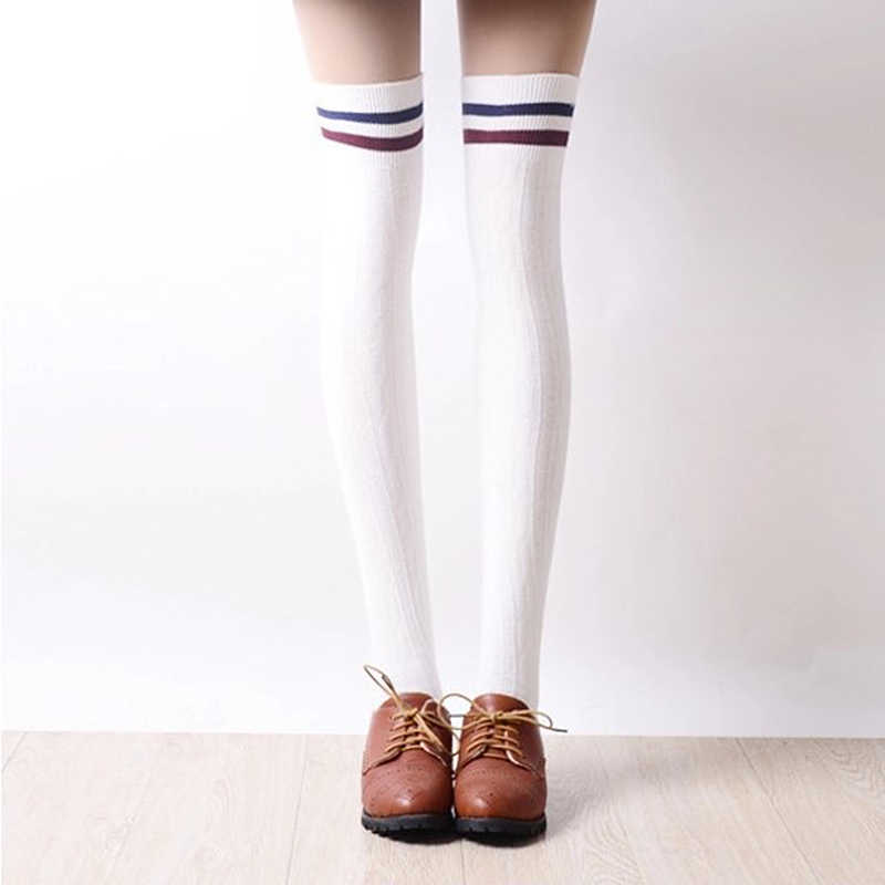 Vintage-Women-Winter-Warm-Stripes-Cotton-Silk-Socks-Extra-Long-Over-Knee-Thigh-High-Stockings-Sock-1364382