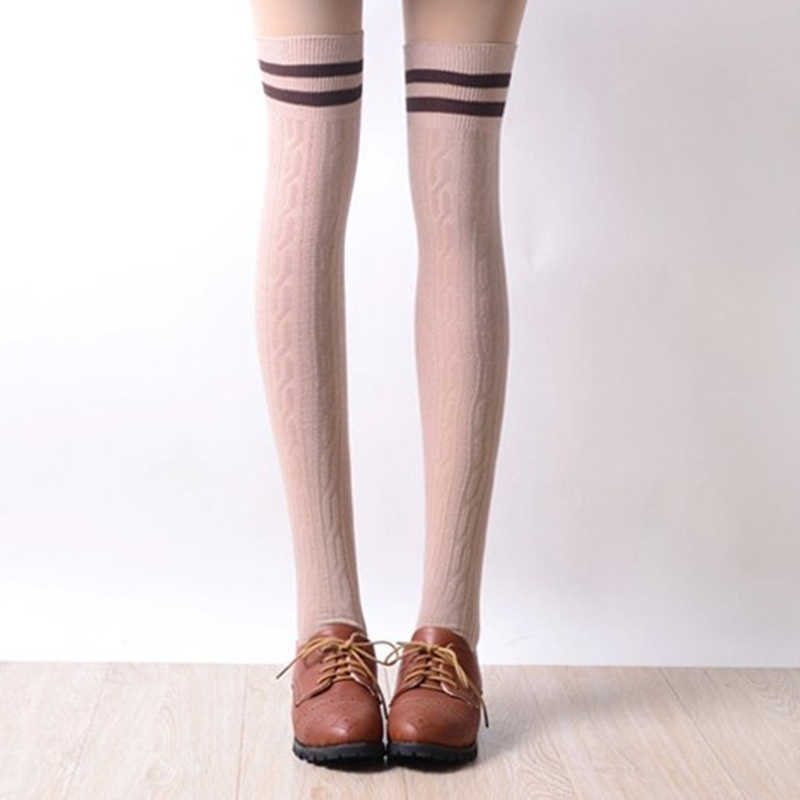 Vintage-Women-Winter-Warm-Stripes-Cotton-Silk-Socks-Extra-Long-Over-Knee-Thigh-High-Stockings-Sock-1364382