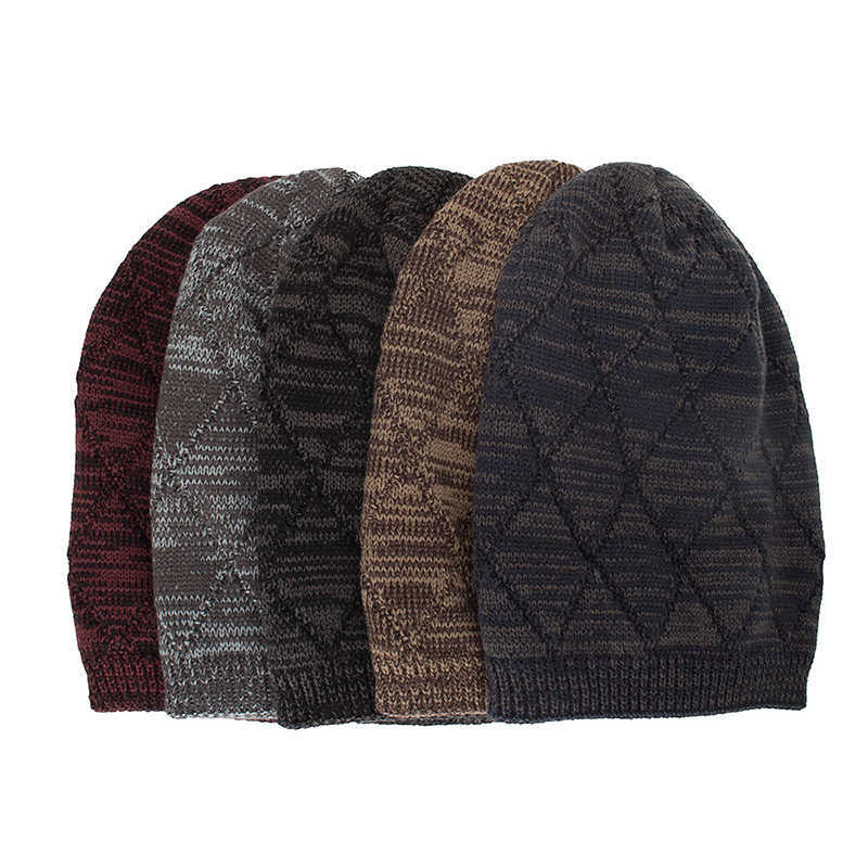 Winter-Diamond-Plaid-Plus-Velvet-Earmuffs-Knitted-Sweater-Hat--Slouch-Warm-Beanie-Caps-1344368