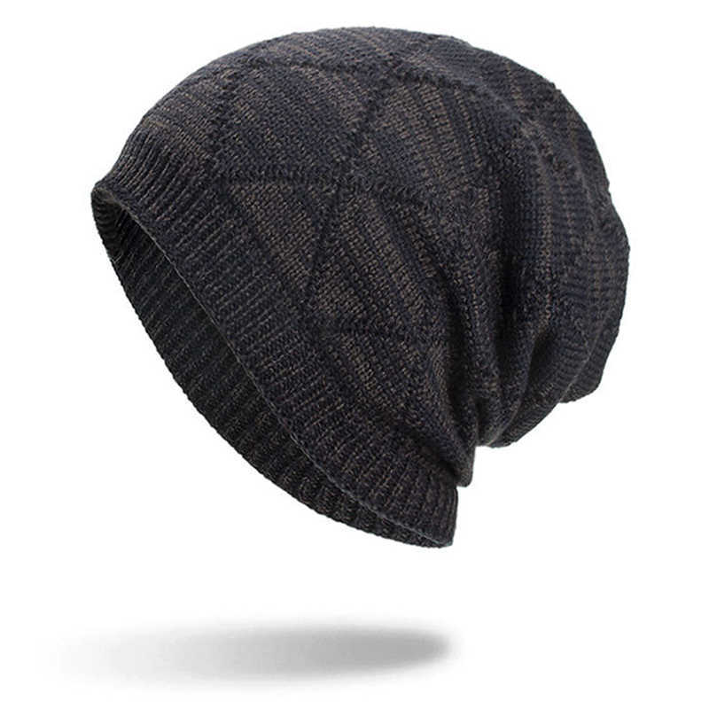 Winter-Diamond-Plaid-Plus-Velvet-Earmuffs-Knitted-Sweater-Hat--Slouch-Warm-Beanie-Caps-1344368