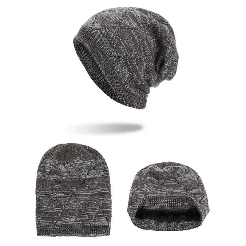 Winter-Diamond-Plaid-Plus-Velvet-Earmuffs-Knitted-Sweater-Hat--Slouch-Warm-Beanie-Caps-1344368